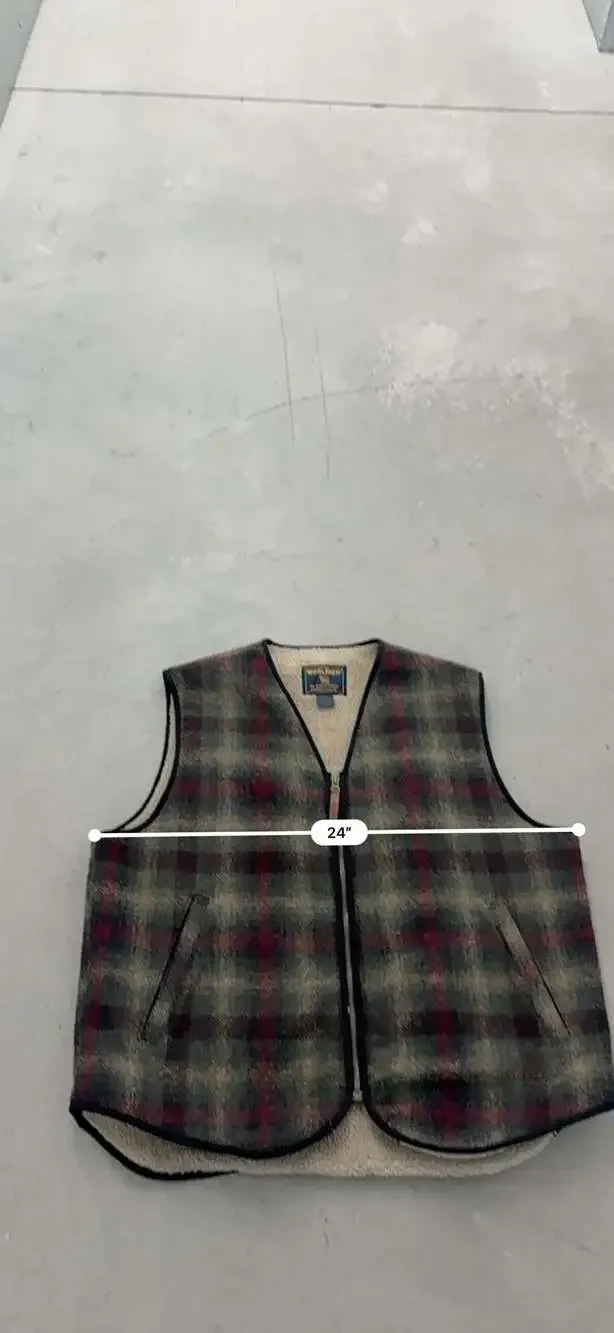 Vintage Woolrich Multi Plaid Wool Vest Large Sherpa Pile Lined Gorpcore Cabin
